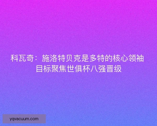 科瓦奇：施洛特贝克是多特的核心领袖 目标聚焦世俱杯八强晋级